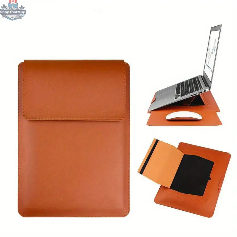 Dormin Leather Laptop Sleeve 13.3'15.6' with Adjustable Ergonomic Stand Non Magnetic Velcro Design Portable Case for Mac Dell HP - Shopthatapp.ca
