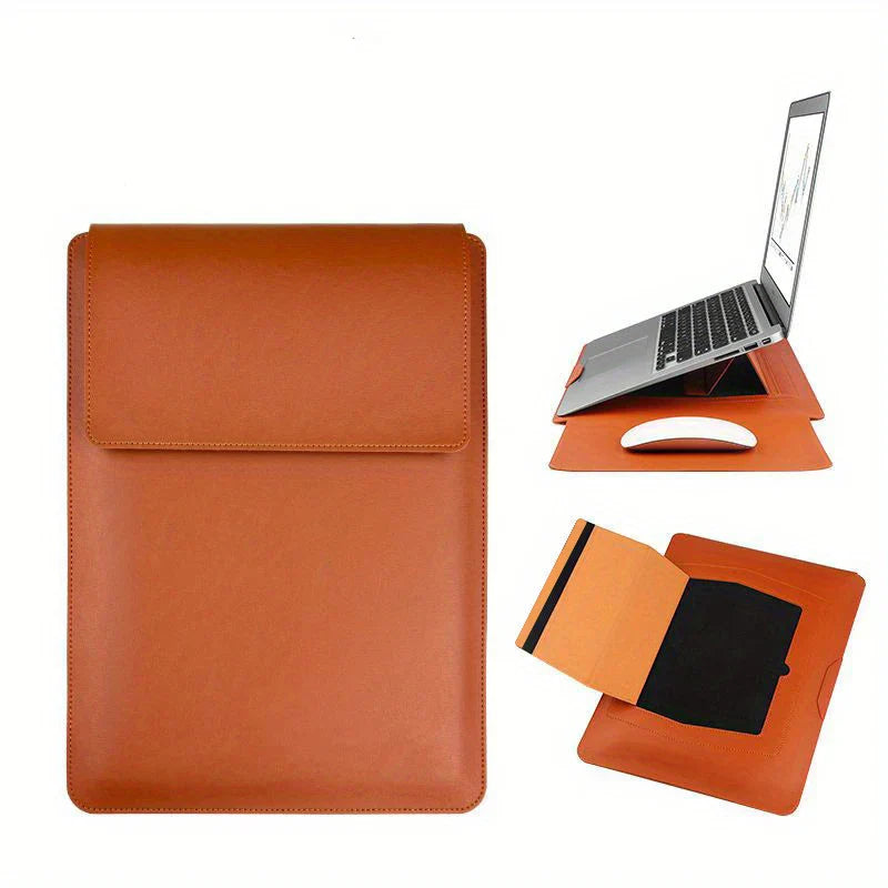 Dormin Leather Laptop Sleeve 13.3'15.6' with Adjustable Ergonomic Stand Non Magnetic Velcro Design Portable Case for Mac Dell HP