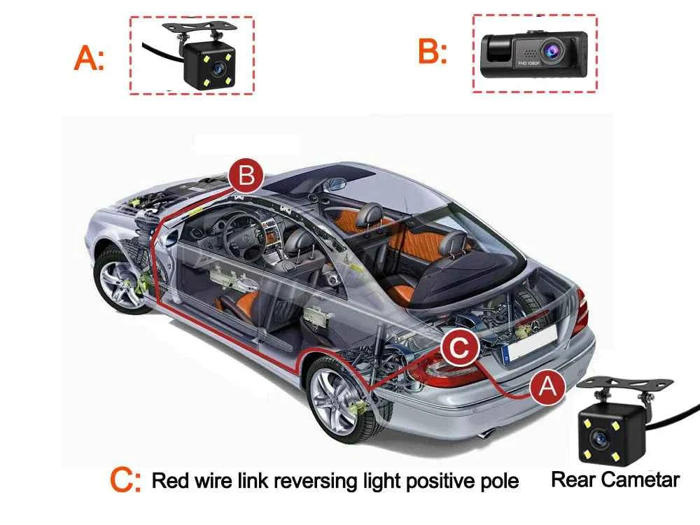 3 Channel Dash Cam for Car Front And Rear Camera 1080P Video Recorder Dashcam Black Box Car DVR Rear View Camera car accessory
