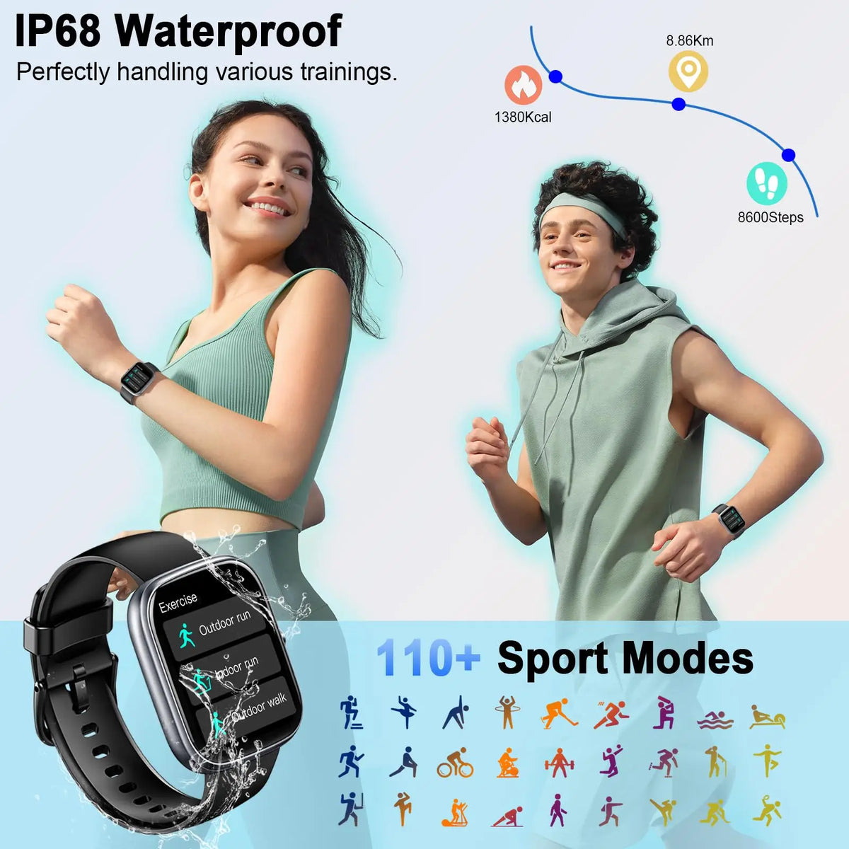 Astridia Bazaar 1.91-inch fitness smartwatch with Bluetooth call, IP68 water resistance, and over 110 sports modes.