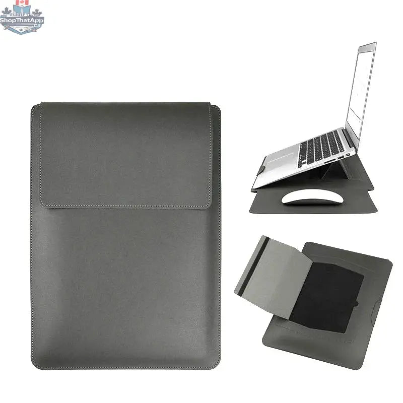 Dormin Leather Laptop Sleeve 13.3'15.6' with Adjustable Ergonomic Stand Non Magnetic Velcro Design Portable Case for Mac Dell HP - Shopthatapp.ca