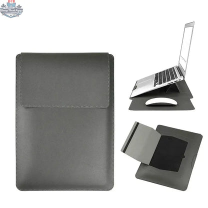 Dormin Leather Laptop Sleeve 13.3'15.6' with Adjustable Ergonomic Stand Non Magnetic Velcro Design Portable Case for Mac Dell HP - Shopthatapp.ca