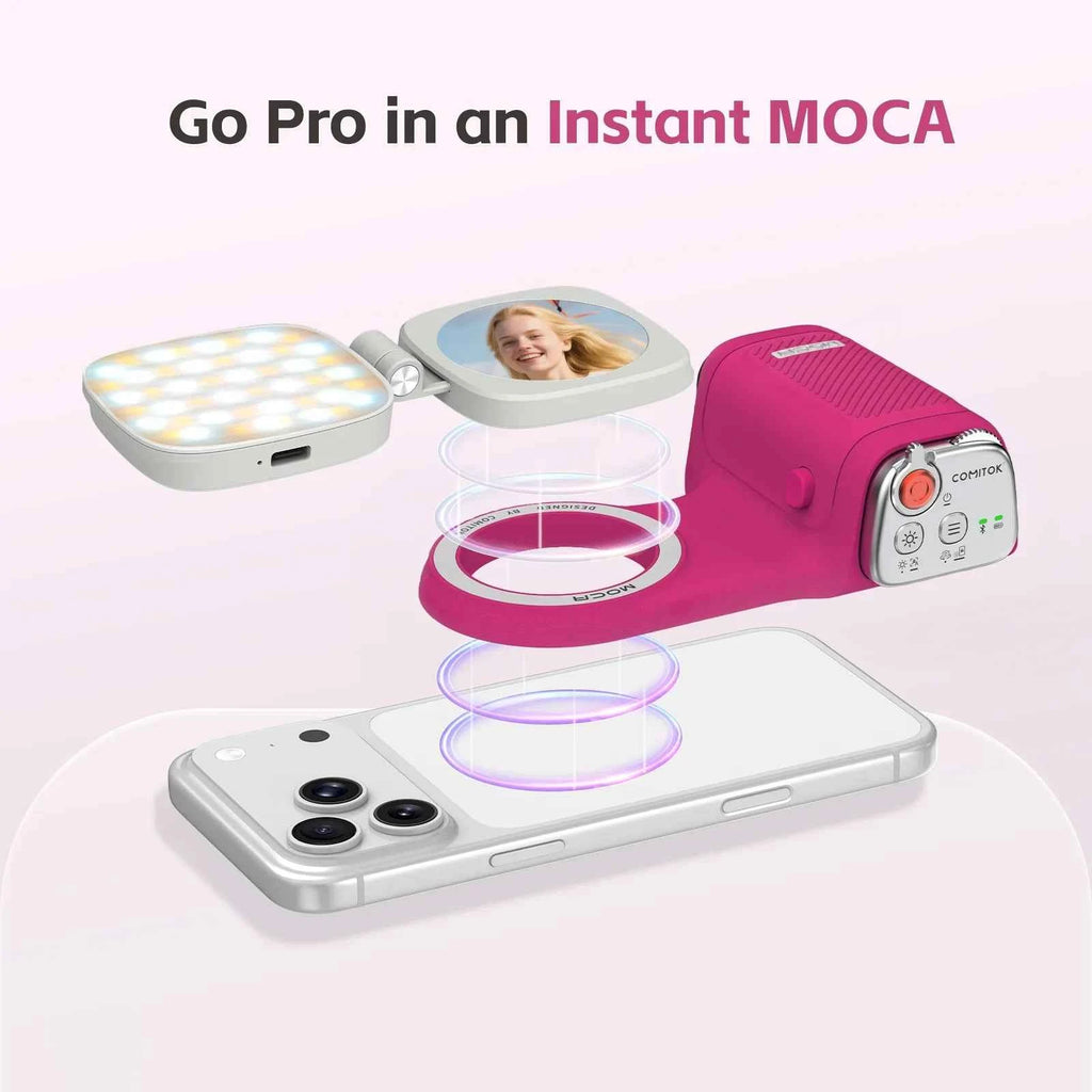 COMITOK MOCA iPhone Shooting Grip,Detachable rechargeable Bluetooth remote,DSLR Shutter/Focus Lock+Optional Fill Light/Mirror