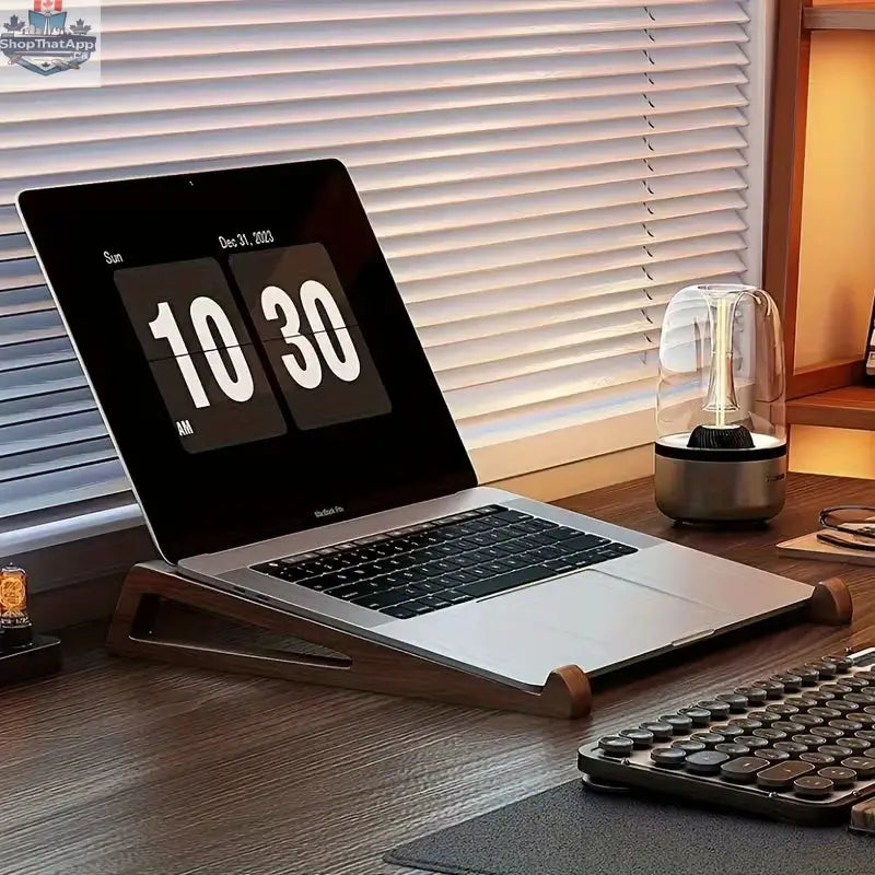 Portable Foldable Wooden Laptop Stand - Ergonomic 12° Adjustable Angle,  Compact Bamboo Desktop Riser for Tablets and Notebooks - Shopthatapp.ca