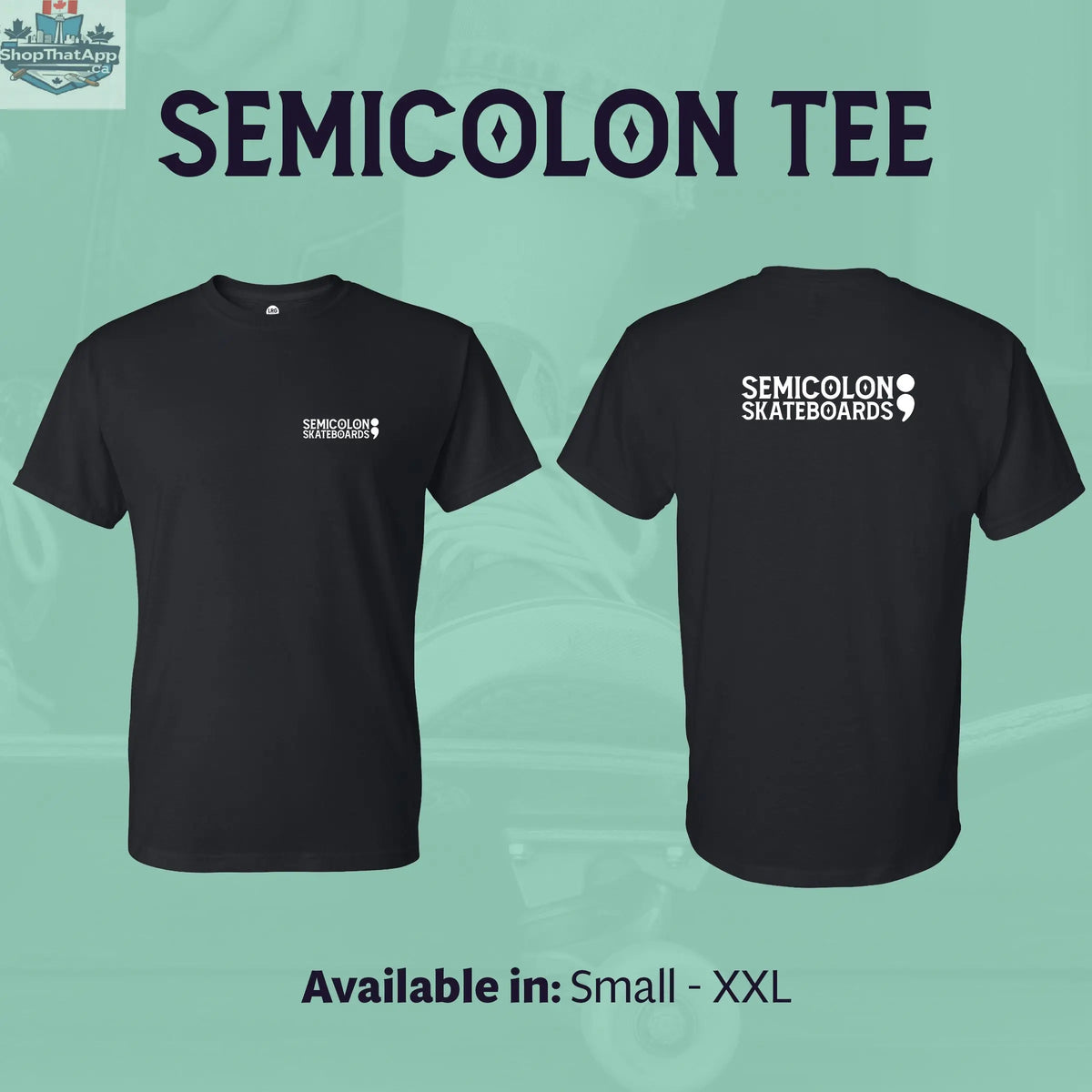 Semicolon Skateboards logo T-shirt featuring a meaningful semicolon design, casual fit, made by Semicolon Skateboards.