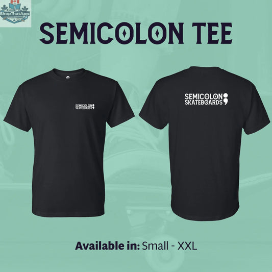 Semicolon Skateboards logo T-shirt featuring a meaningful semicolon design, casual fit, made by Semicolon Skateboards.