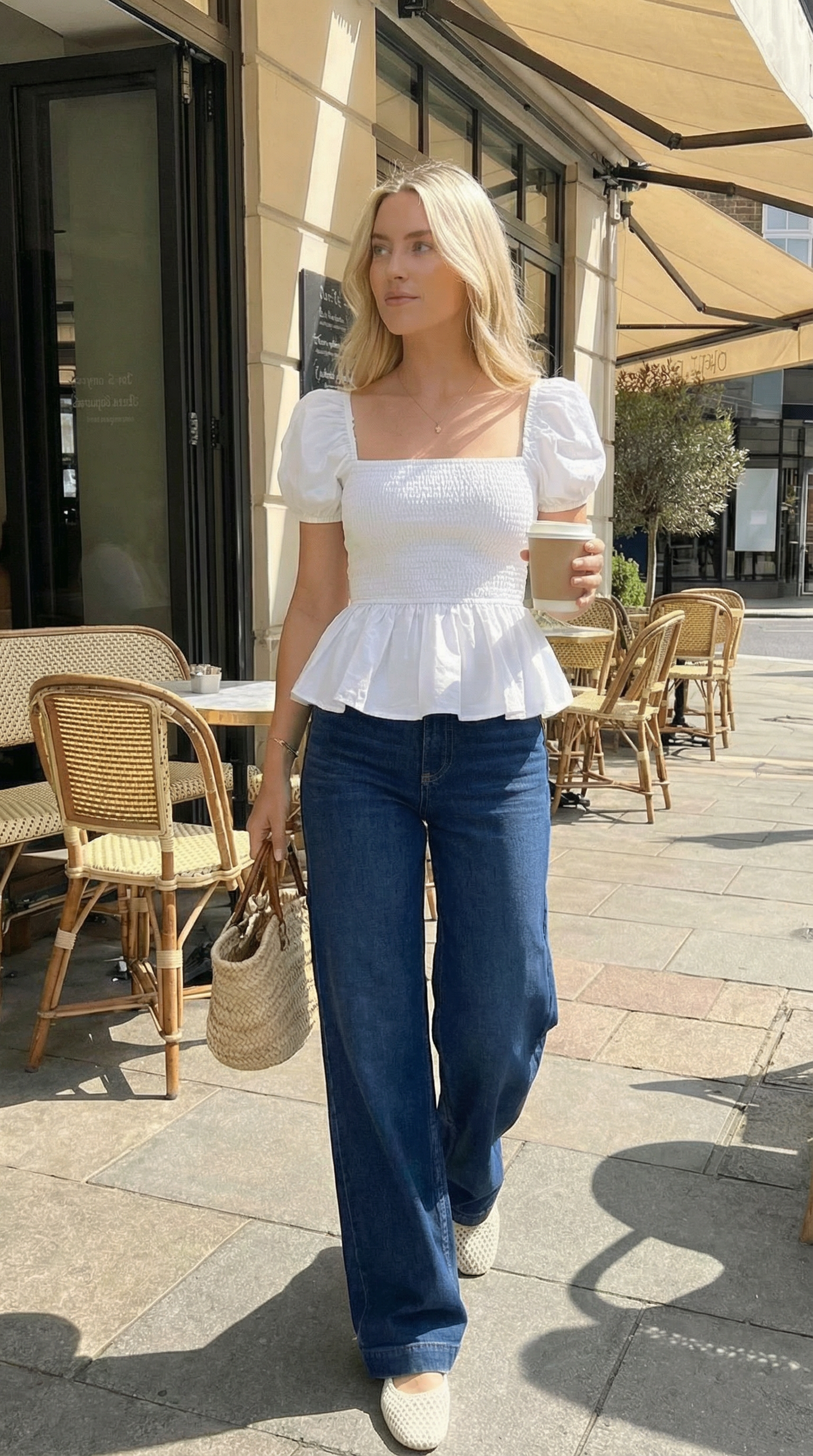 Sera Cotton Poplin Puff Sleeve Blouse Top in White - Elegant Peplum Design - Shopthatapp.ca