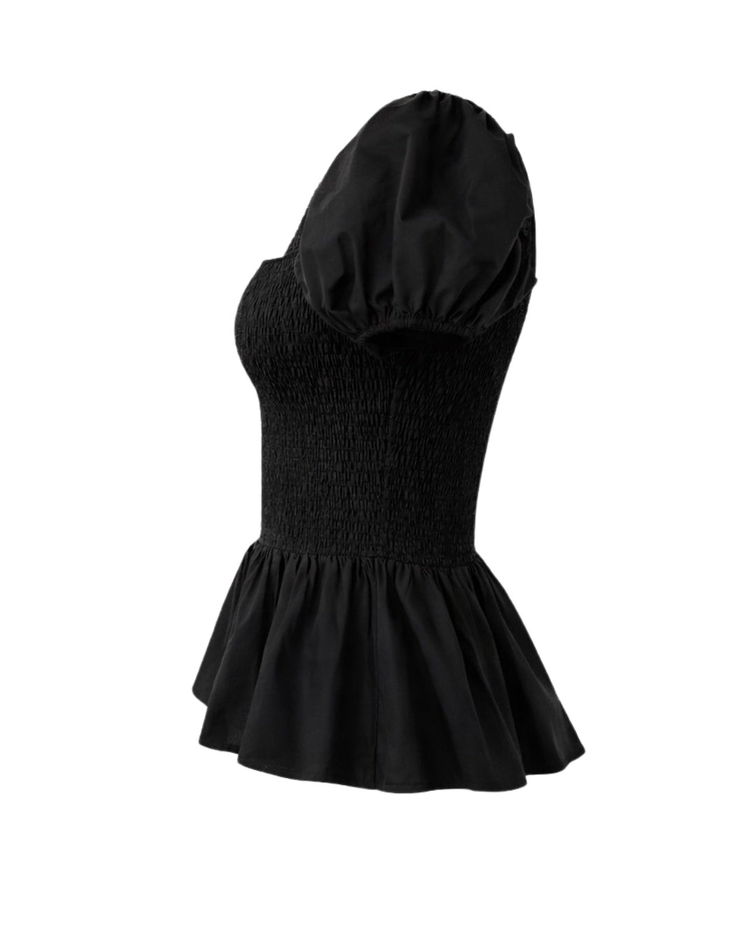 Sera Cotton Poplin Puff Sleeve Blouse - Black Peplum Top - Shopthatapp.ca