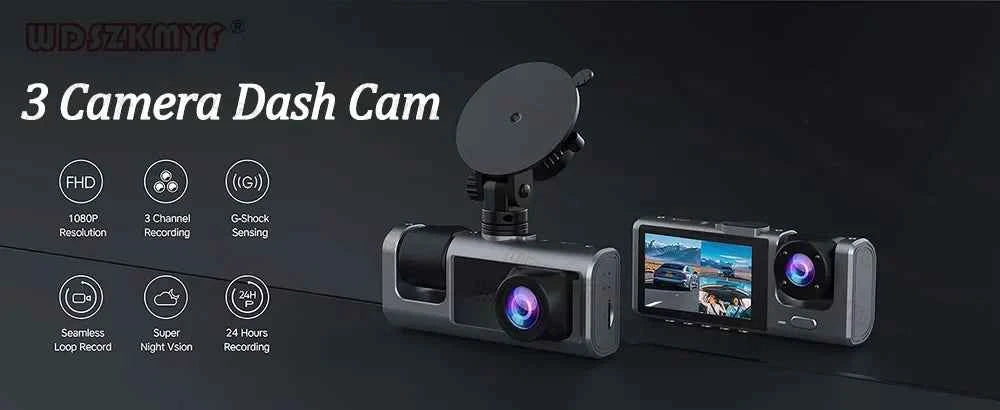 3 Channel Dash Cam for Car Front And Rear Camera 1080P Video Recorder Dashcam Black Box Car DVR Rear View Camera car accessory