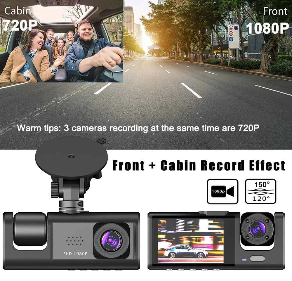 3 Channel Dash Cam for Car Front And Rear Camera 1080P Video Recorder Dashcam Black Box Car DVR Rear View Camera car accessory