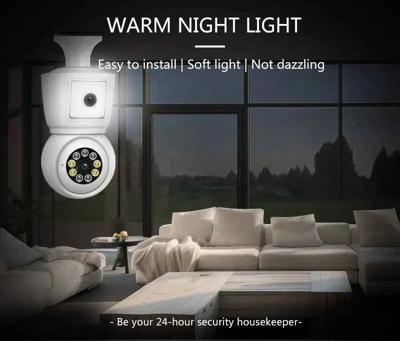 8MP E27 Bulb WiFi Camera 4K Dual Lens Dual Screen Cam Auto Tracking Two Way Audio Night Vision CCTV Security Protection ICSEE