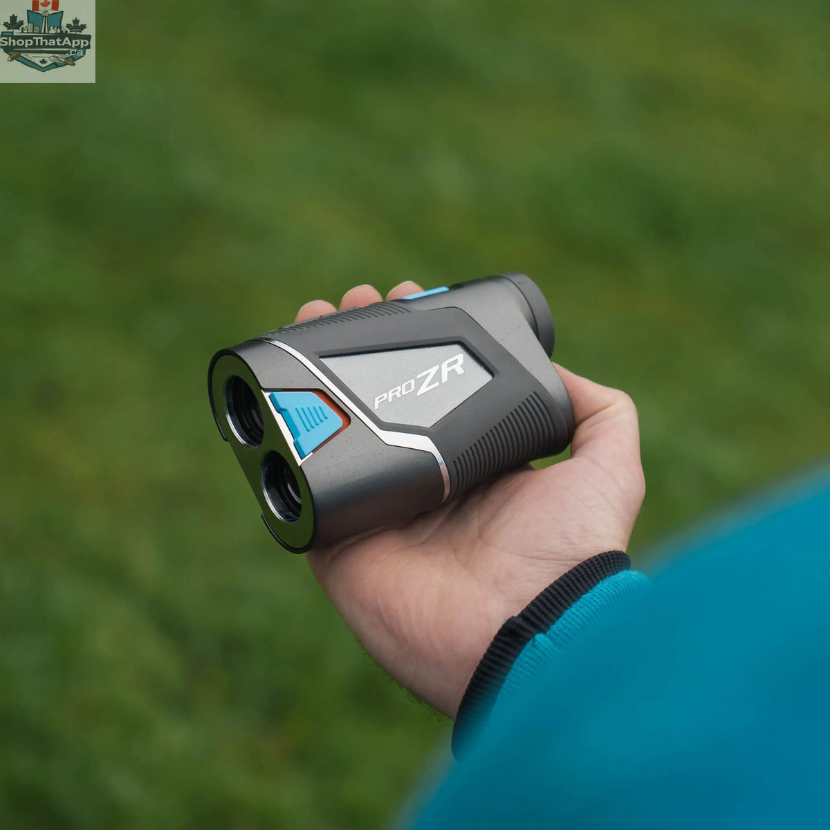 ShotScope PRO ZR rangefinder by The Golfather Ltd. with compact design, laser aiming, and ergonomic grip for accurate distance measurement.