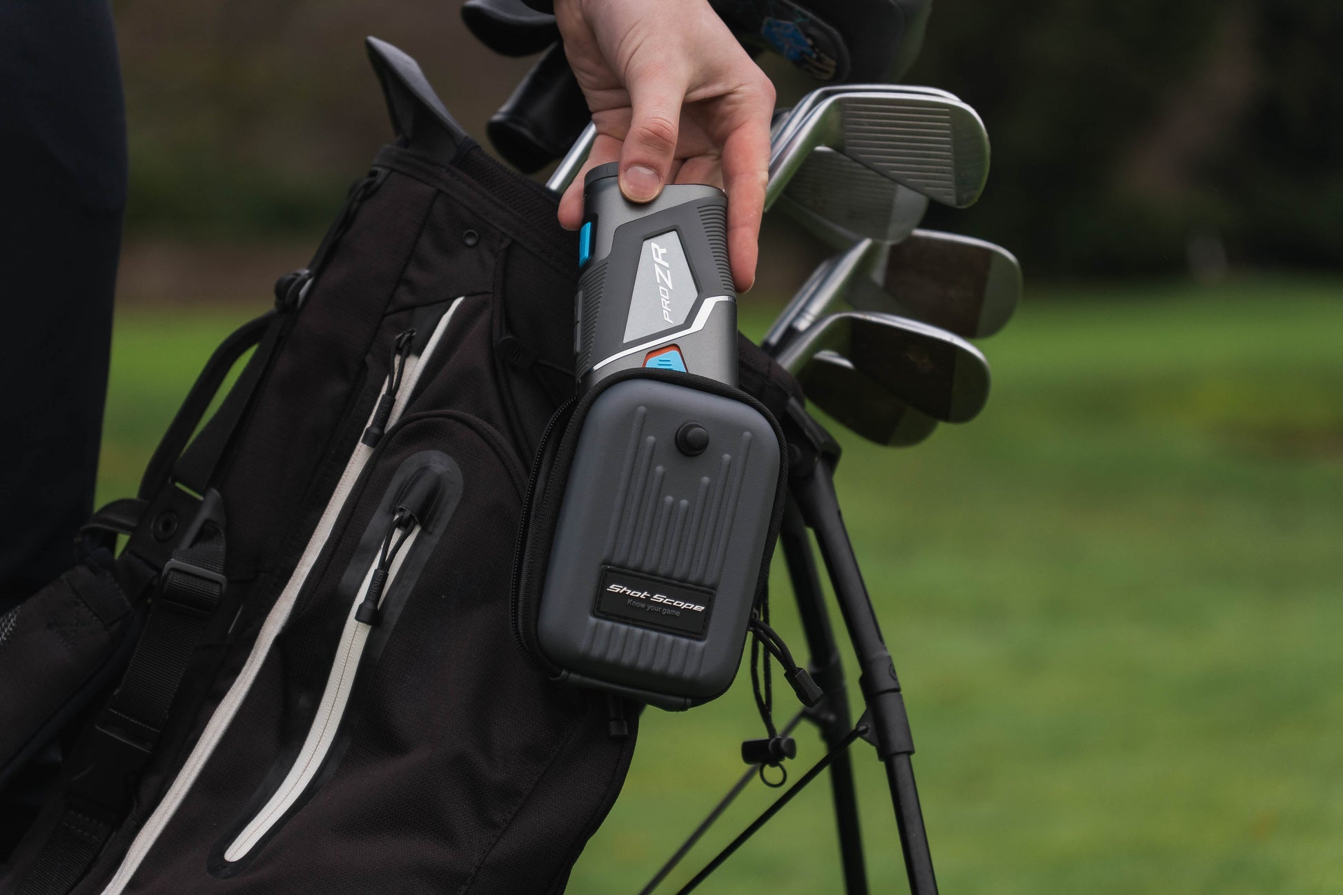 Shot Scope PRO ZR Golf Laser Rangefinder - 1500-Yard Dual Optics, Target-Lock Vibration, Cart Magnet, DuraShield Hardshell - Shopthatapp.ca