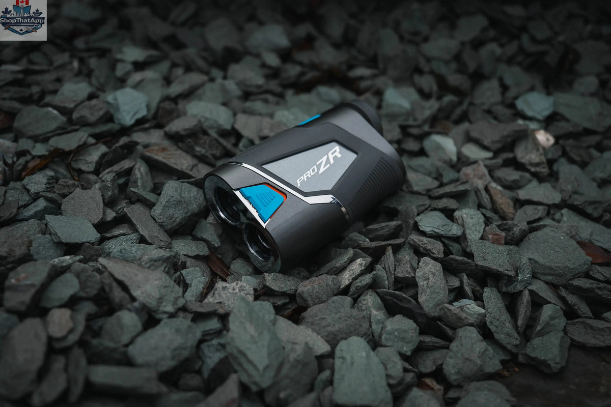 ShotScope PRO ZR rangefinder by The Golfather Ltd. with a sleek design, featuring adjustable lens and ergonomic grip.