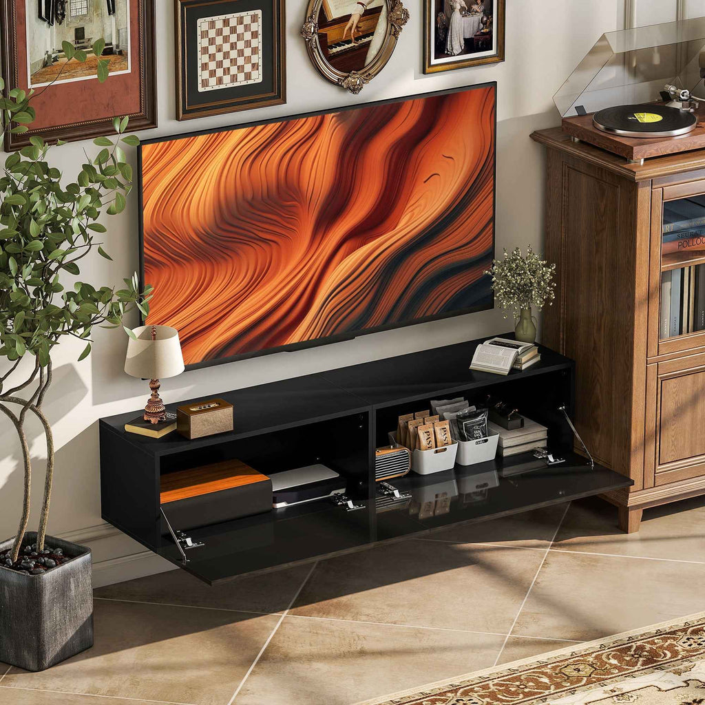 Hunter Floating TV Stand with Storage Cupboards for TVs up to 65 Inches-Black
