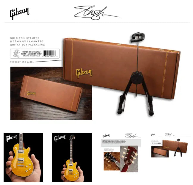 Mini guitar modeled after Slash Gibson Les Paul Standard Appetite Burst by Little Guitars, showcasing a vibrant burst finish and detailed features.