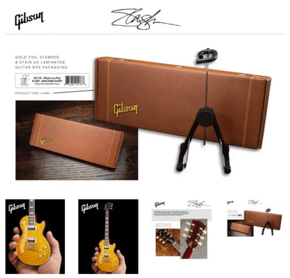 Mini guitar modeled after Slash Gibson Les Paul Standard Appetite Burst by Little Guitars, showcasing a vibrant burst finish and detailed features.