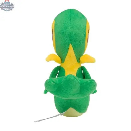 Soft Snivy plush toy from Pokémon Center Japan by Banana Games & Hobby, featuring a green snake-like Pokémon with large eyes.