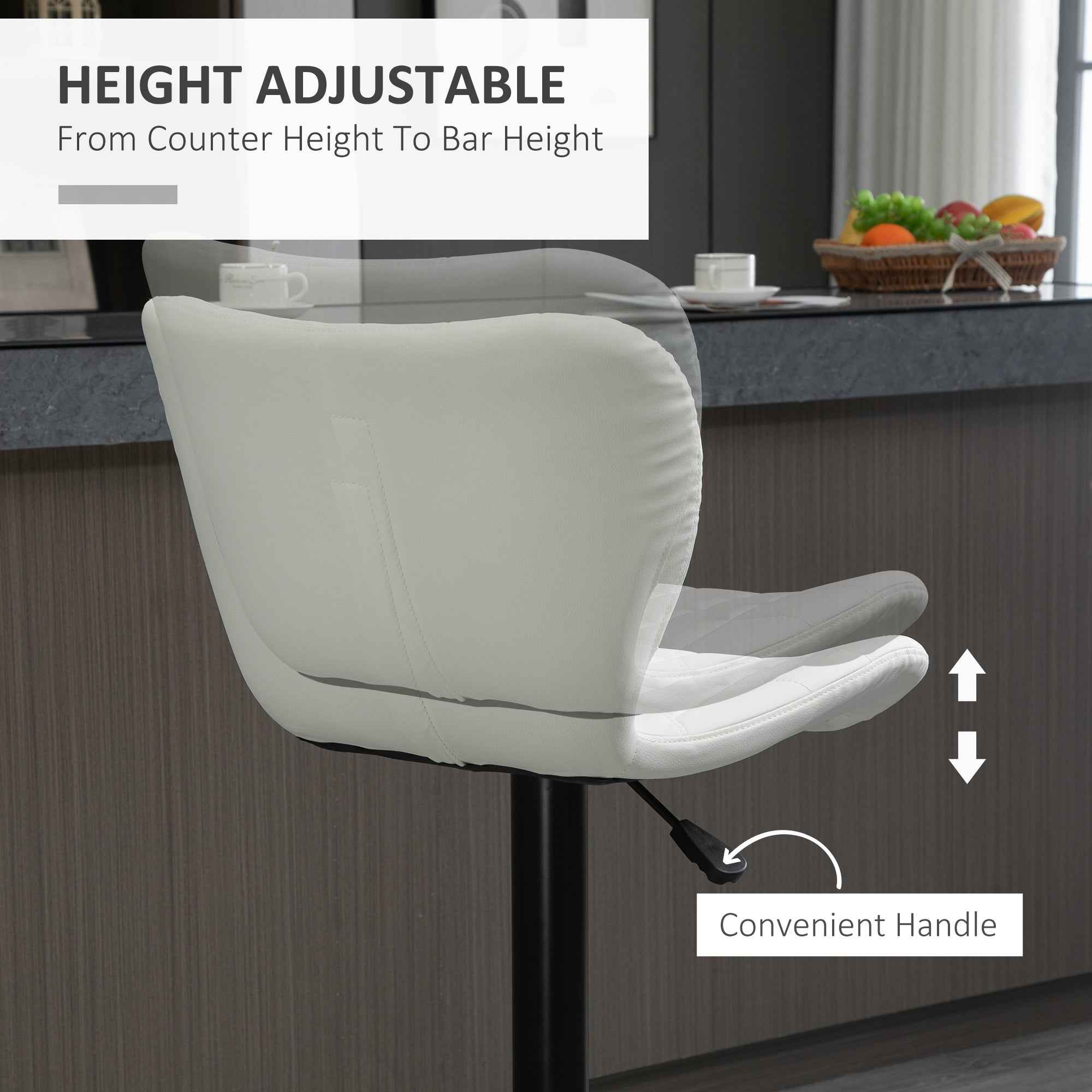 Avion Counter/Barstools with Adjustable Height and Swivel-Set of 2-White