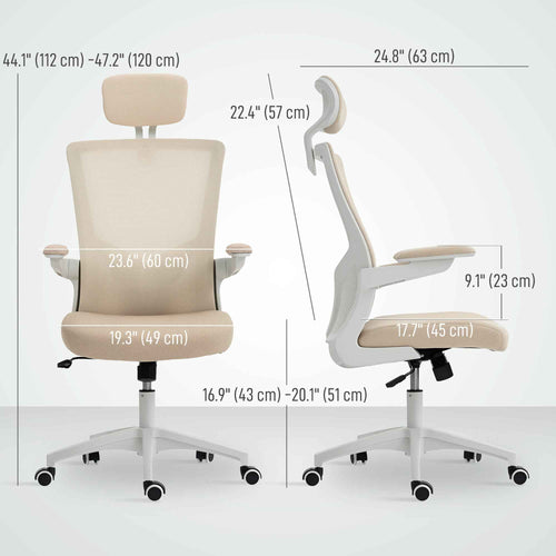 Andre Ergonomic Office Chair with 2D Lumbar Support and adjustable Headrest-Beige/White