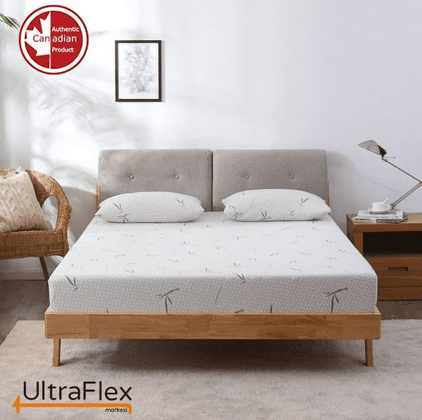 UltraFlex® SolidSleep- Mattress and BoxSpring Set Canadian-Made FIRM Gel Infused Reversible Comfort With Pressure Relief, Cooling Technology, Bamboo Cover, CertiPUR-US® Certified Foam (Made in Canada) - Shopthatapp.ca