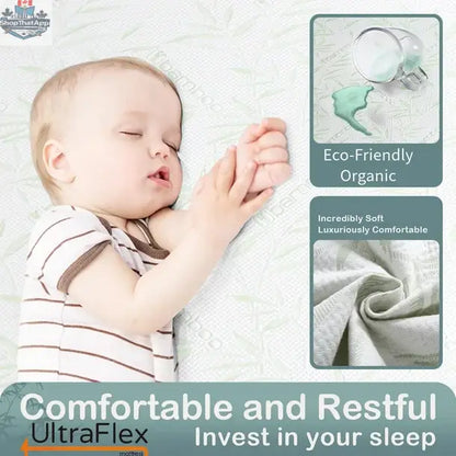 UltraFlex SolidSleep mattress showing the firm, reversible design with gel-infused cooling technology and bamboo cover.