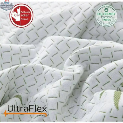 UltraFlex SolidSleep mattress with gel-infused foam, bamboo cover, and cooling technology, showcasing its firm reversible design.