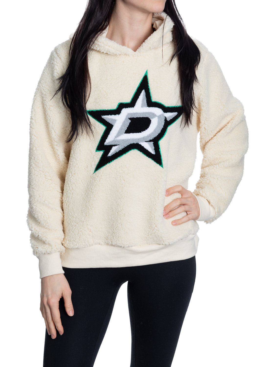 Dallas Stars Ladies Sherpa Hoodie with Premium Chenille Logo - Shopthatapp.ca