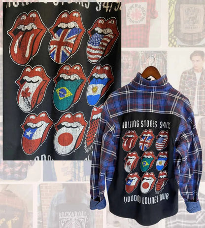 Little Guitars Rolling Stones Voodoo Flannel shirt with classic pattern and button-up front, casual clothing for music fans.