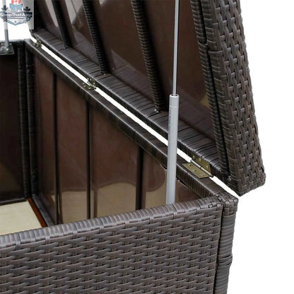 Krikacy dark brown outdoor storage box with lid, ideal for stylish patio organization and outdoor storage solutions