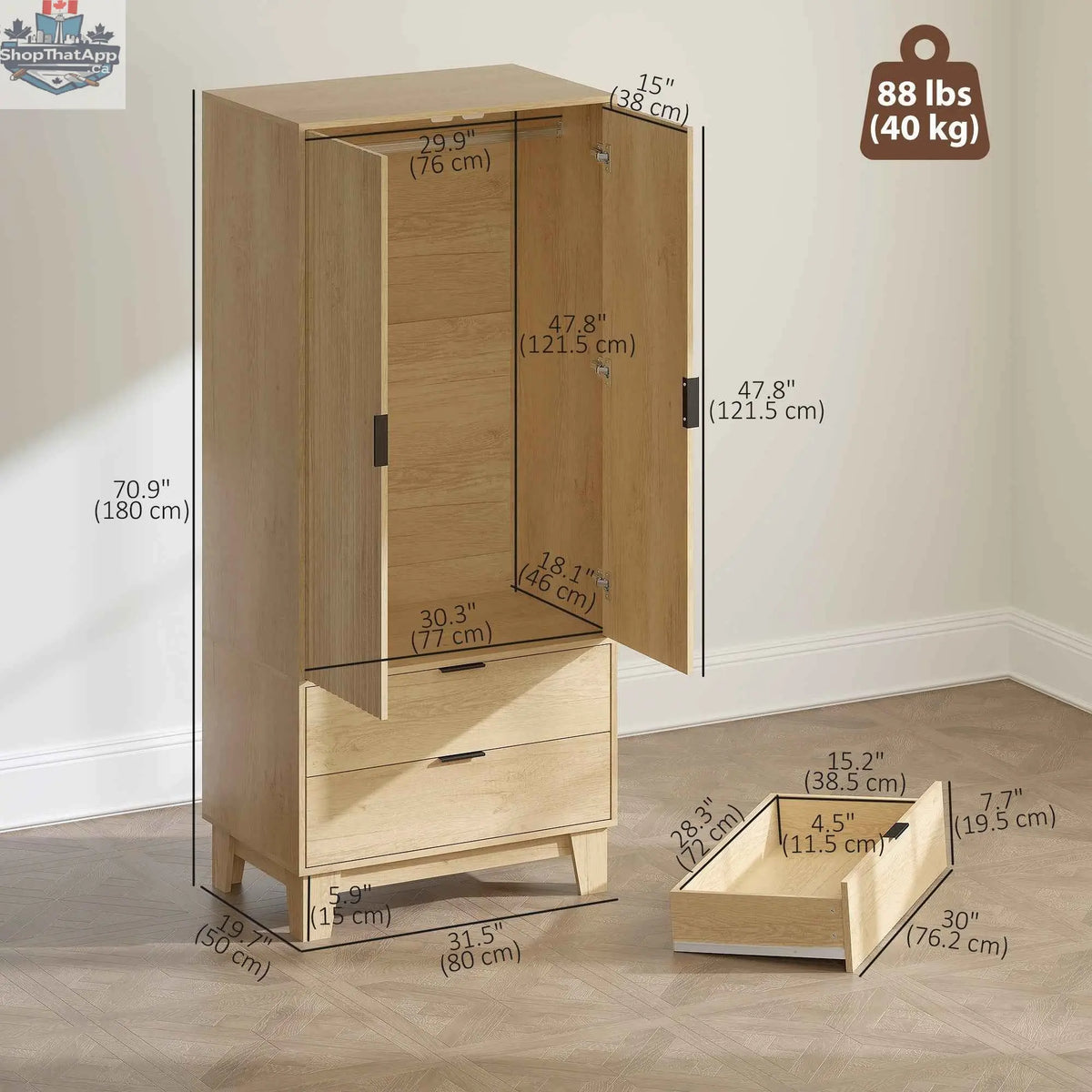 Modern Alexis wardrobe closet with natural finish and soft-close doors, featuring sleek bedroom furniture design by SLOTH Nation.