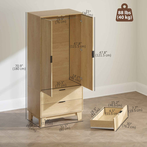 Alexis Modern Wardrobe Closet with Soft-Close Doors-Natural
