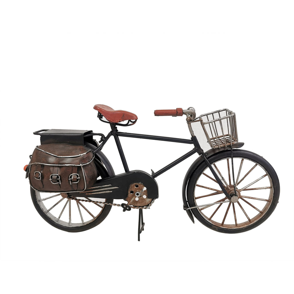 Charming Decorative Metal Bicycle Model with Rustic Brown Bags for Vintage Decor