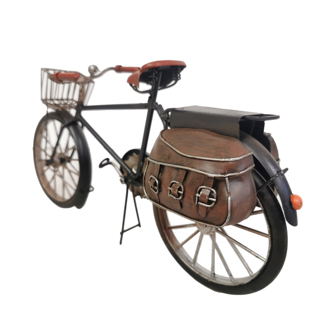 Charming Decorative Metal Bicycle Model with Rustic Brown Bags for Vintage Decor