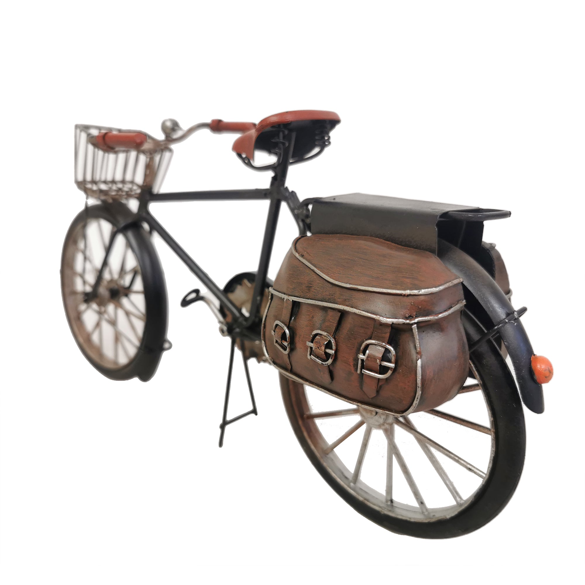 Charming Decorative Metal Bicycle Model with Rustic Brown Bags for Vintage Decor
