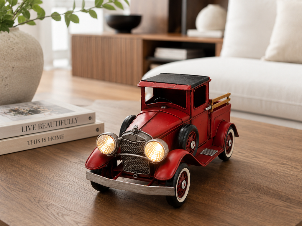 Classic Red Truck Décor: The Vintage Lighted Metal Truck That Brings Warmth and Character to Your Home