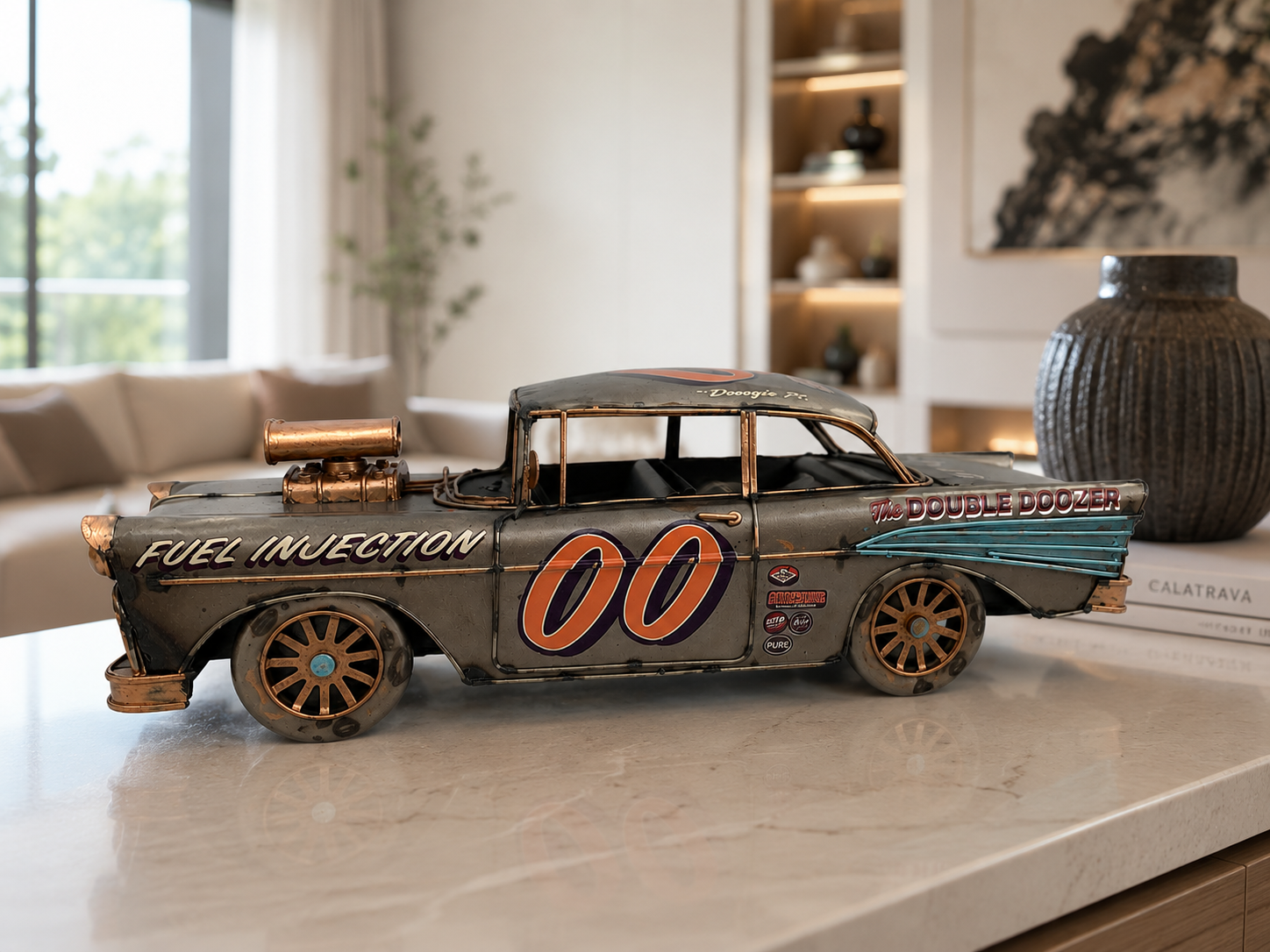 Vintage Metal Race Car Model Decor
