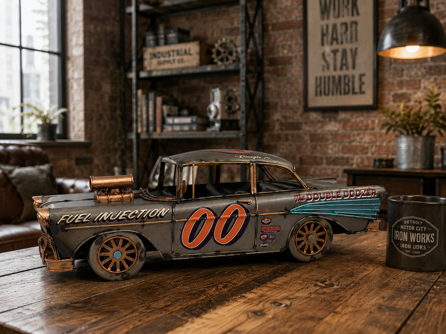 Vintage Metal Race Car Model Decor