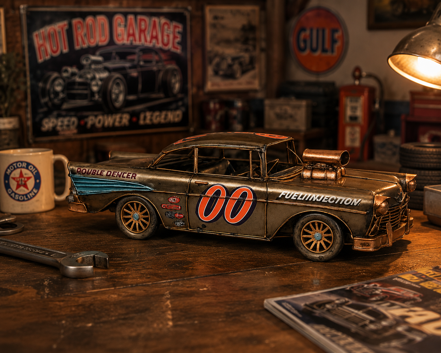 Vintage Metal Race Car Model Decor