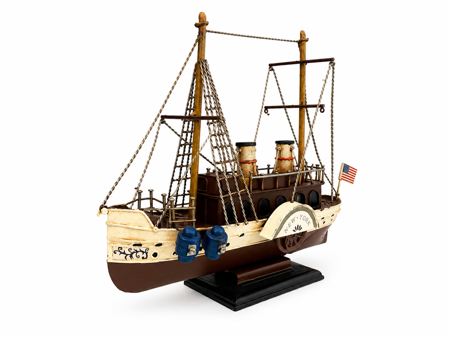 Vintage Metal Ship Model — Handcrafted Nautical Shelf Decor, complements vintage race car decor