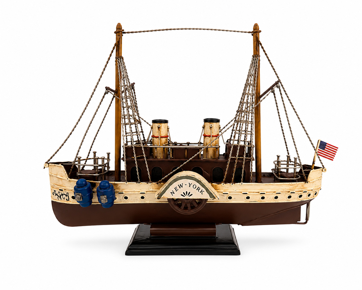 Vintage Metal Ship Model — Handcrafted Nautical Shelf Decor, complements vintage race car decor