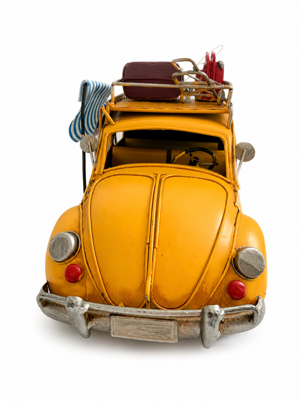 Vintage Beach Car Model with Fold-Out Awning — Handcrafted Coastal Beetle