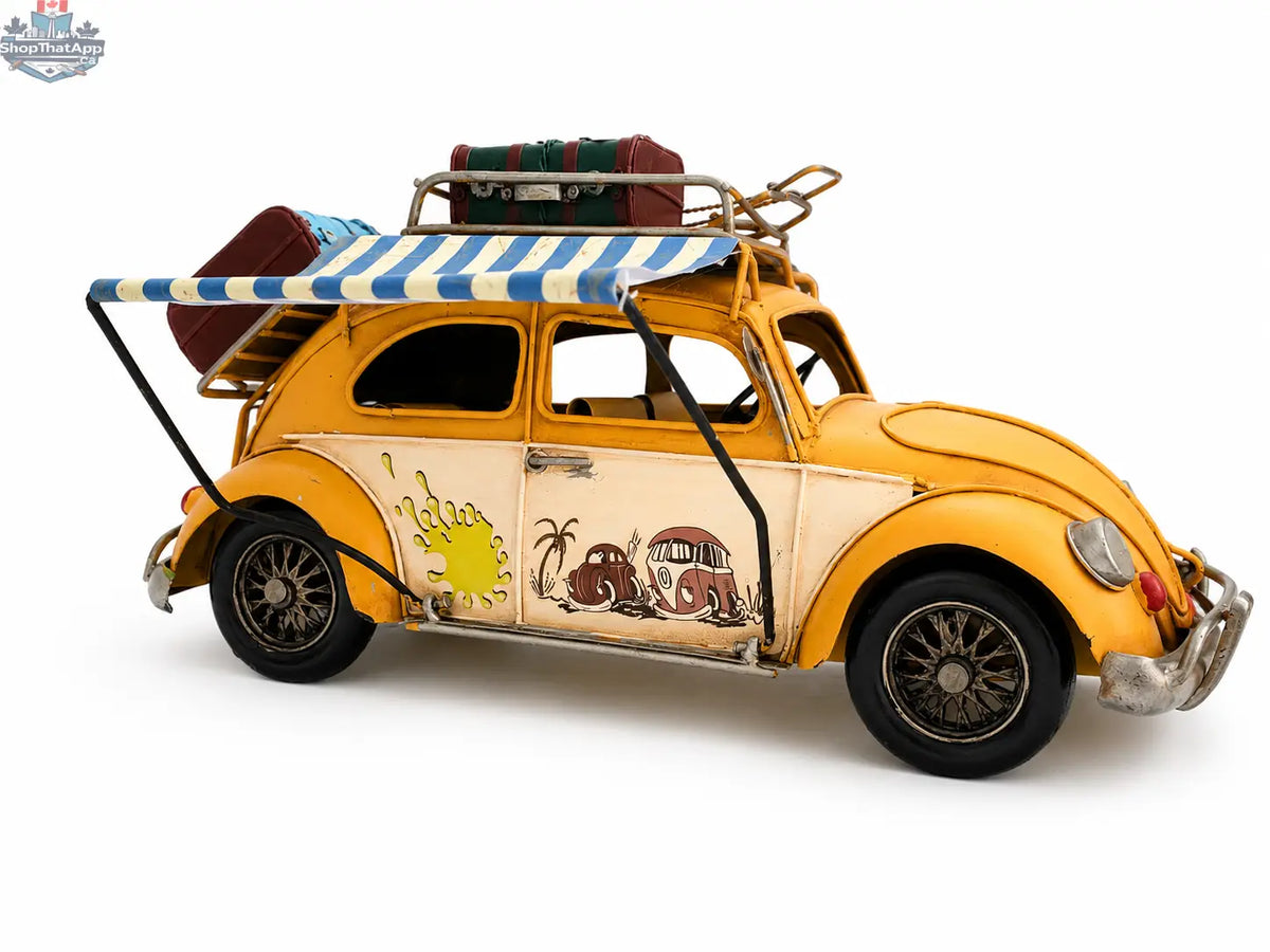 Vintage Beach Car Model with Fold-Out Awning — Handcrafted Coastal Beetle - Shopthatapp.ca