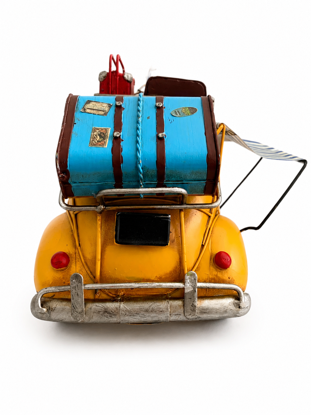Vintage Beach Car Model with Fold-Out Awning — Handcrafted Coastal Beetle