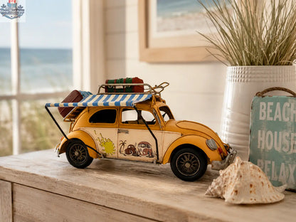 Vintage Beach Car Model with Fold-Out Awning — Handcrafted Coastal Beetle - Shopthatapp.ca