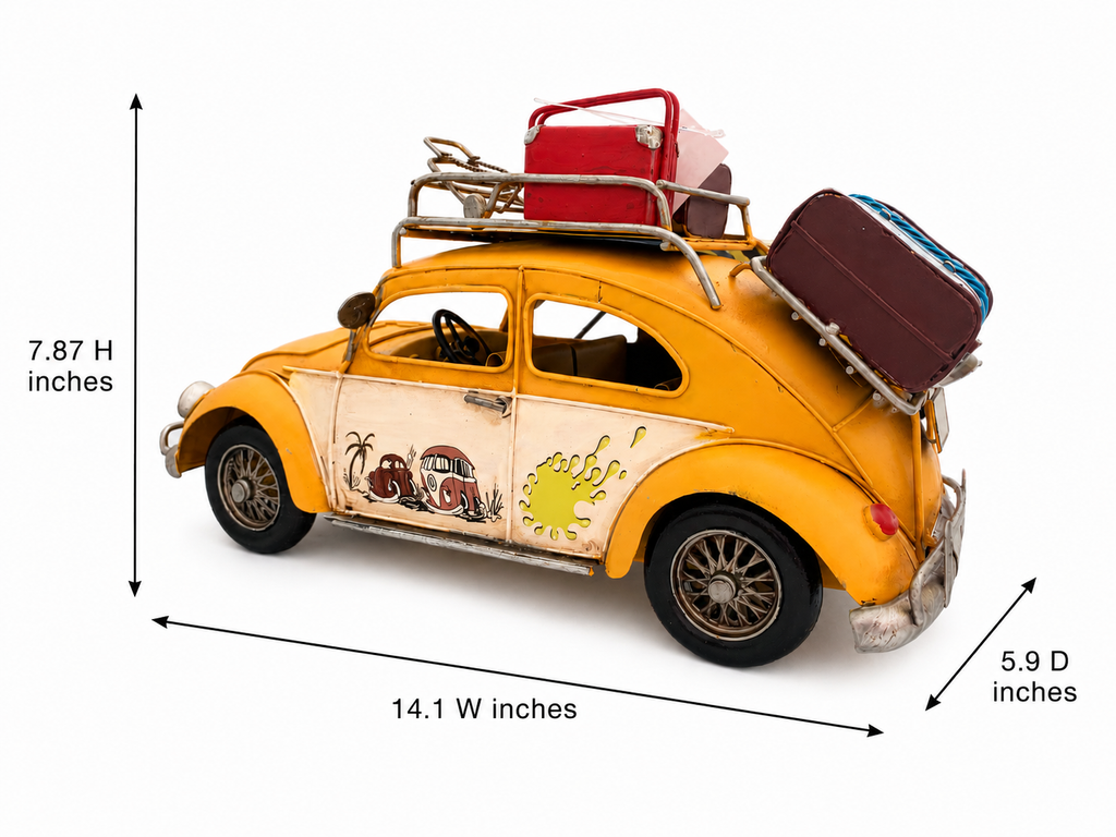 Vintage Beach Car Model with Fold-Out Awning — Handcrafted Coastal Beetle