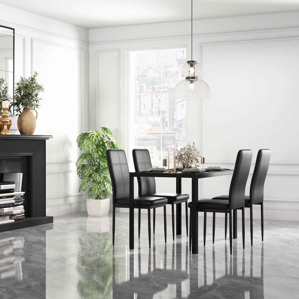 Zaya 5-Piece Rectangular Glass Dining Set for Small Spaces-Black