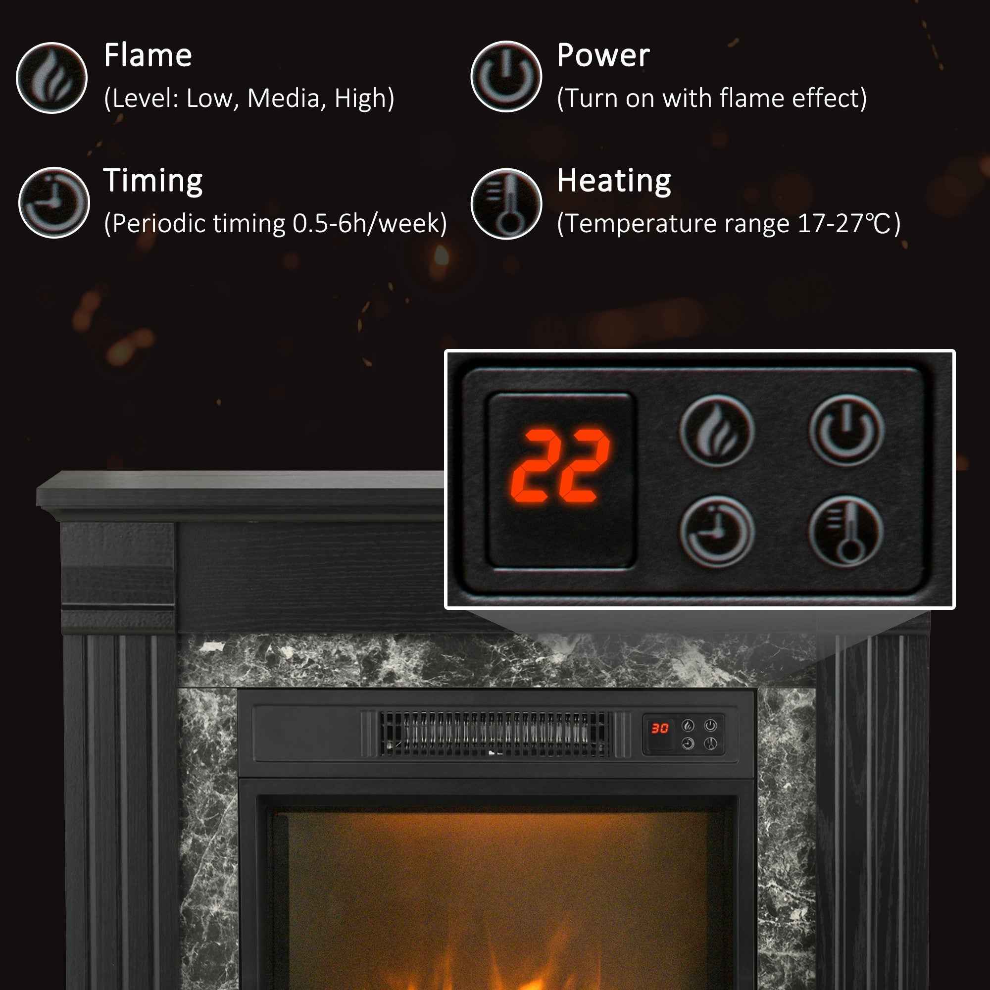 Easton Electric Mantel Wood Surround Freestanding Fireplace Heater with Overheating Protection-Black