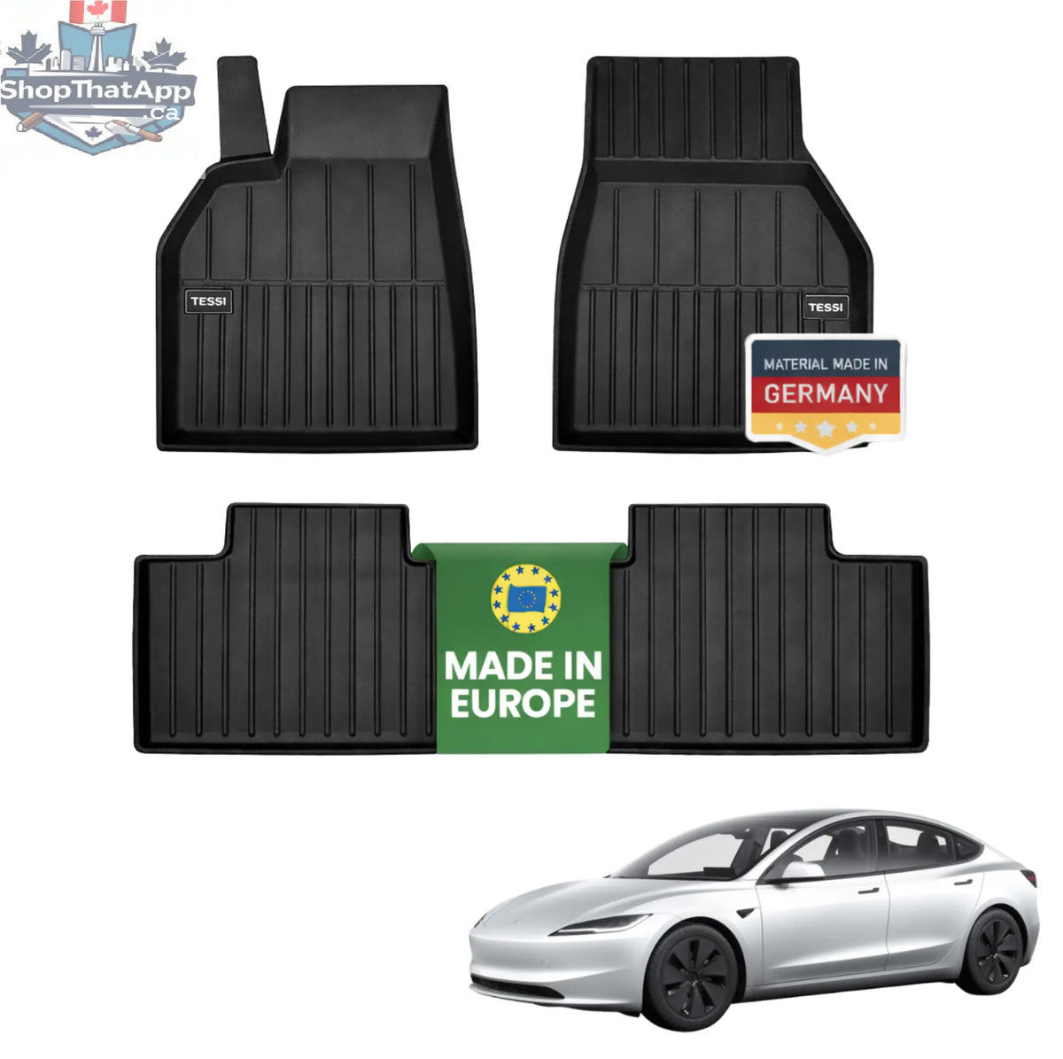 Tesla Model 3 Highland 3-teiliges Gummimattenset Innenraum Tessi® Greenline 75% Recycling Material - Shopthatapp.ca