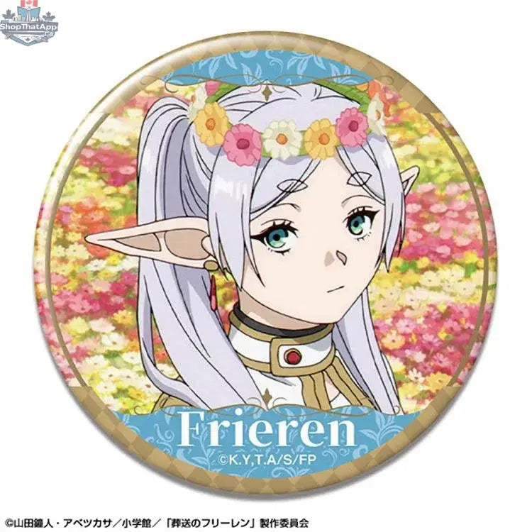 Frieren anime tin badge from Doki Doki Land featuring a colorful design of the character Frieren from Beyond Journey's End series.
